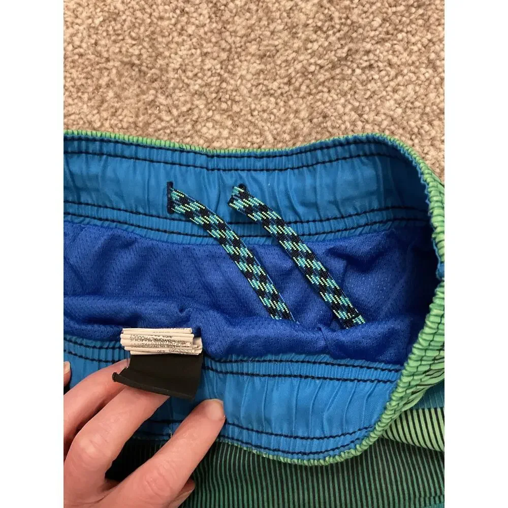 Nike Boys Blue Green Striped Swim Trunks Beach Pool Swimwear, S (8-10 years)